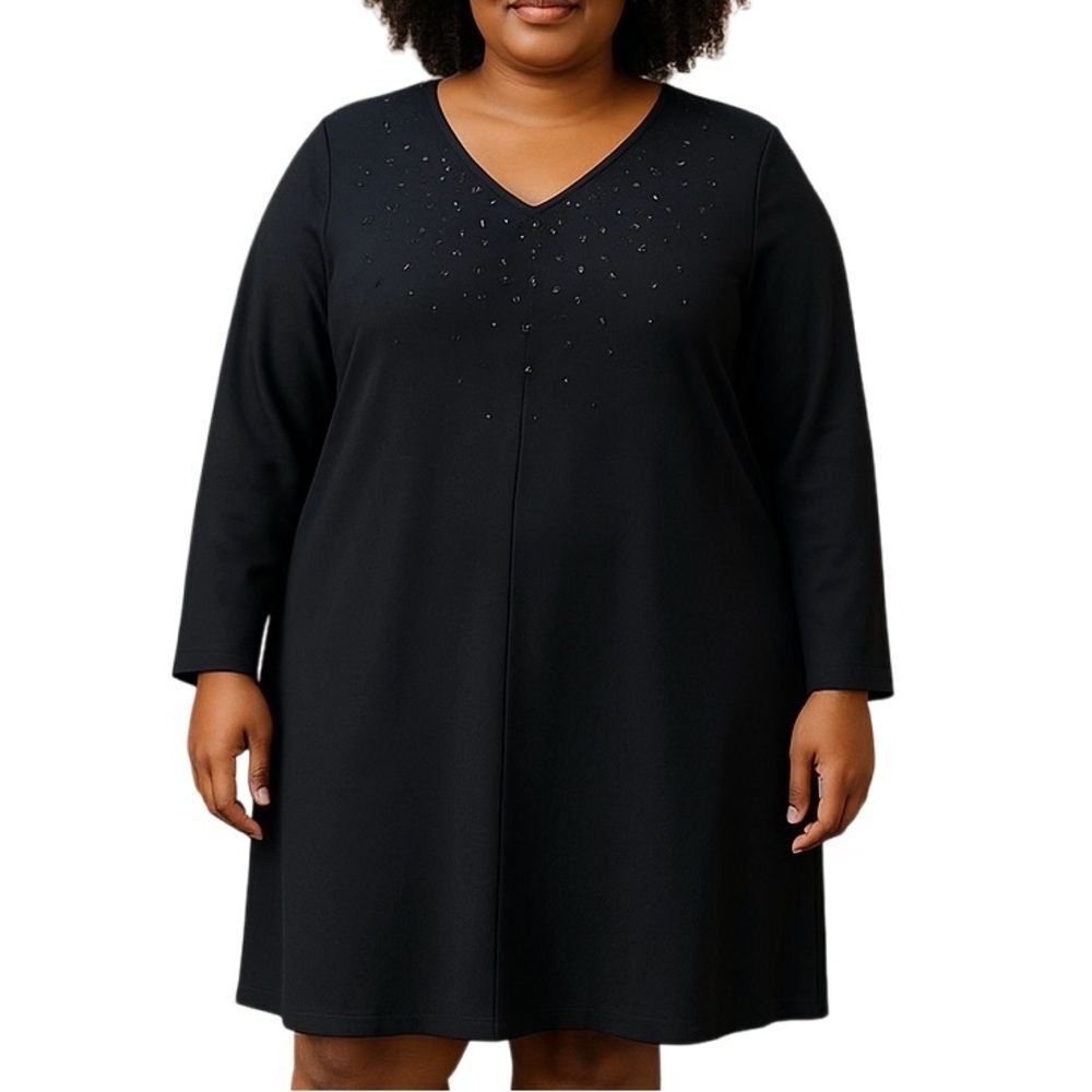 Jones New York Black Dress Elegant Rhinestone Embellished Front Wedding Size 14